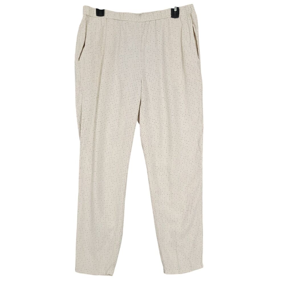 EILEEN FISHER Cream Dot Tencel Crepe Mid Rise Cropped Pull On Pants SIZE SMALL